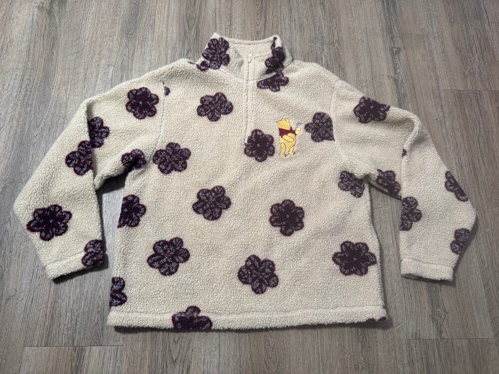 Vintage Disney Winnie The Pooh Half-Zip Floral Print Pullover